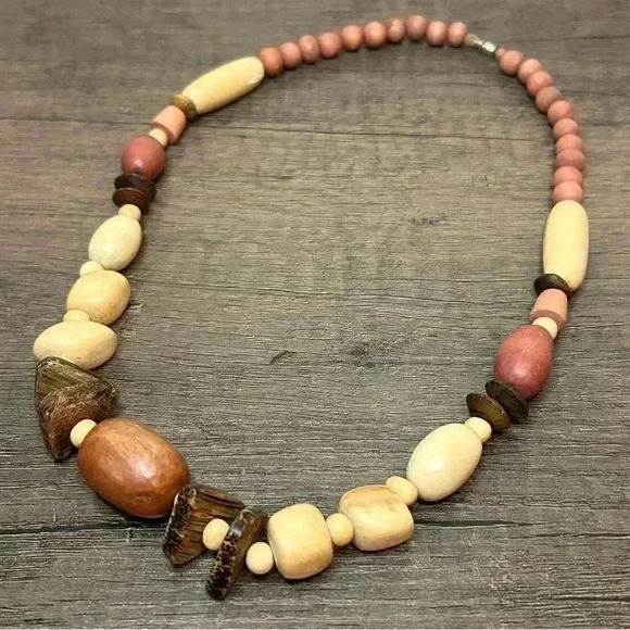 Chunky Wooden Beaded Statement Necklace - Picture 1 of 4